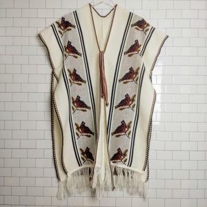 Vintage floral‎ bird knit serape soft knit poncho vest handmade 70s